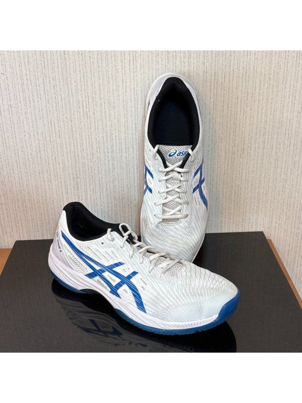 Asics Gel Game 9 Mens 12 Pickleball Sneakers White Steel Blue 960823 Lace Up